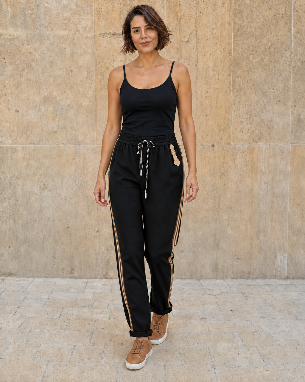 PANTALÓN ALGODÓN-BROCH NEGRO
