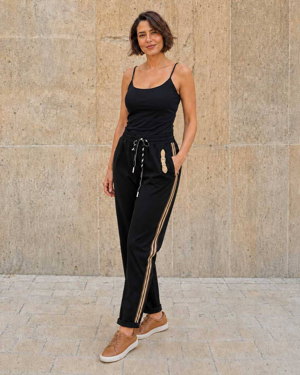 PANTALÓN ALGODÓN-BROCH NEGRO