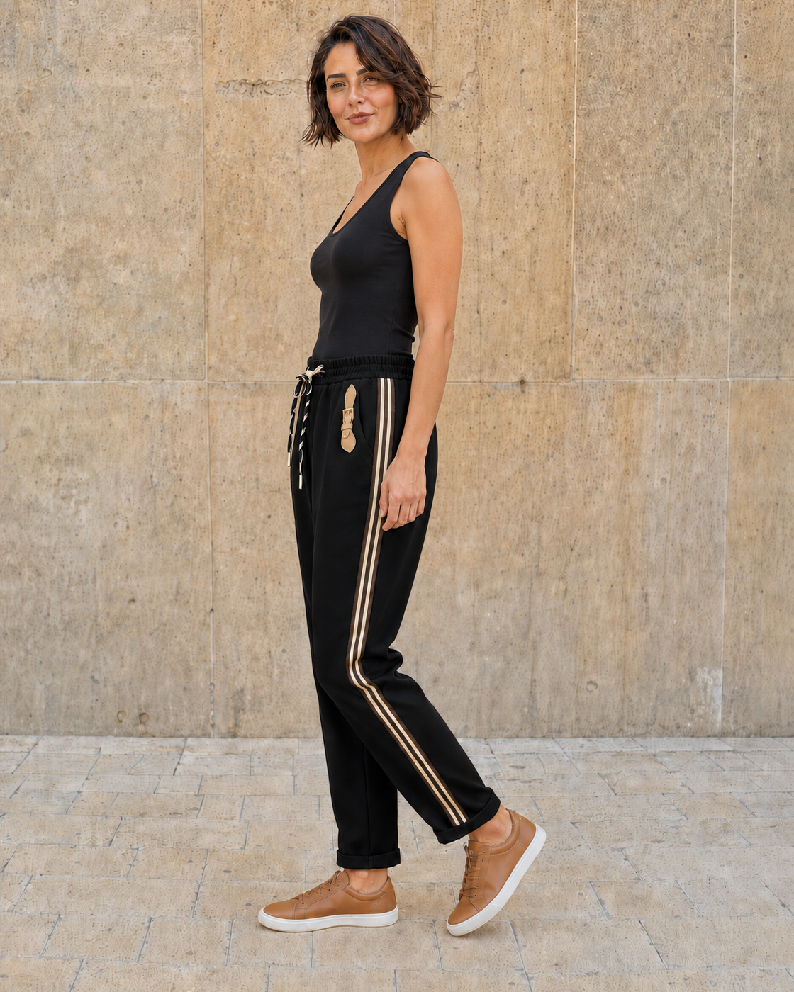 PANTALÓN ALGODÓN-BROCH NEGRO